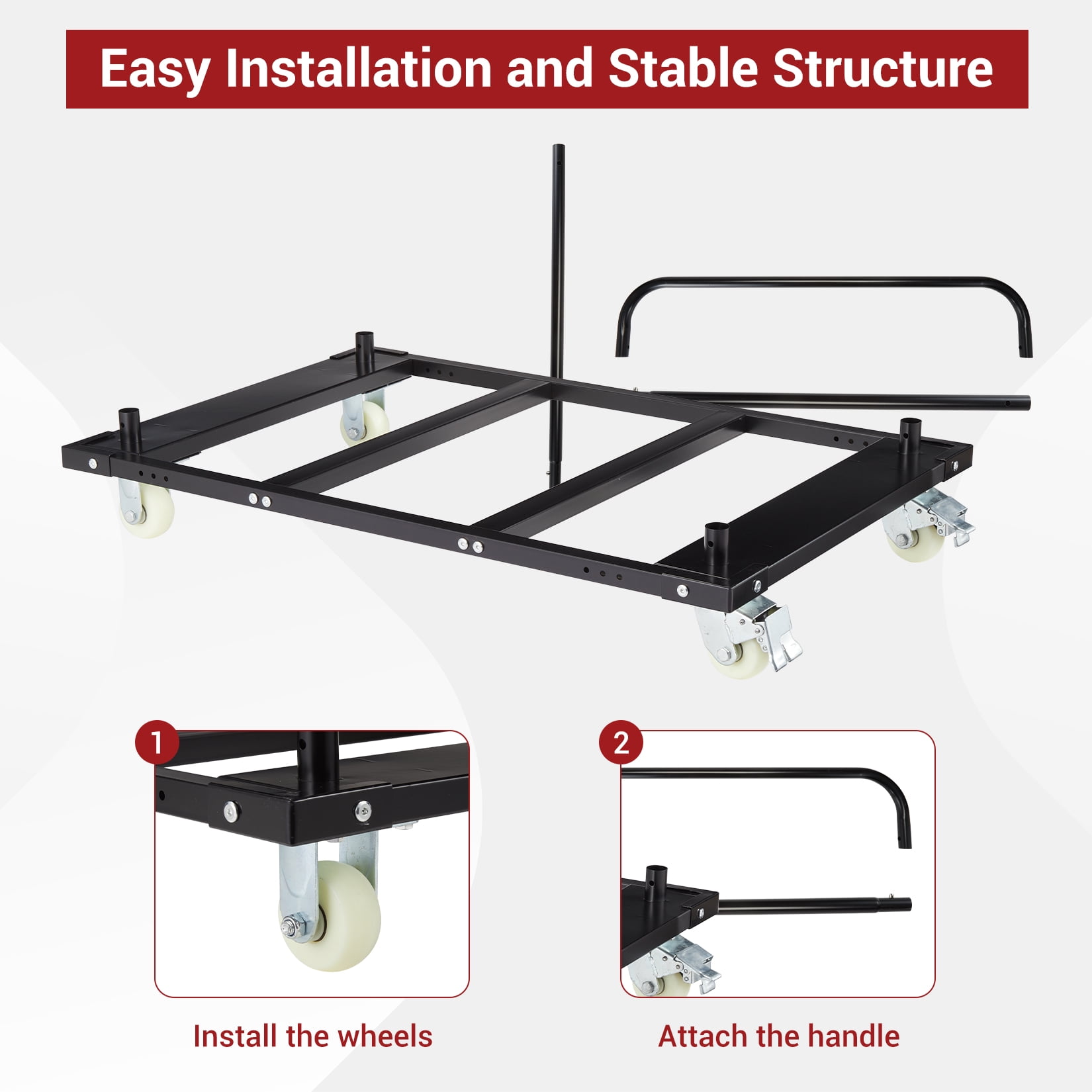 1500 LB Heavy-Duty Steel Folding Table Dolly | Lockable Wheels & Dual Removable Handlebars | Portable Mover for Event/Banquet/School