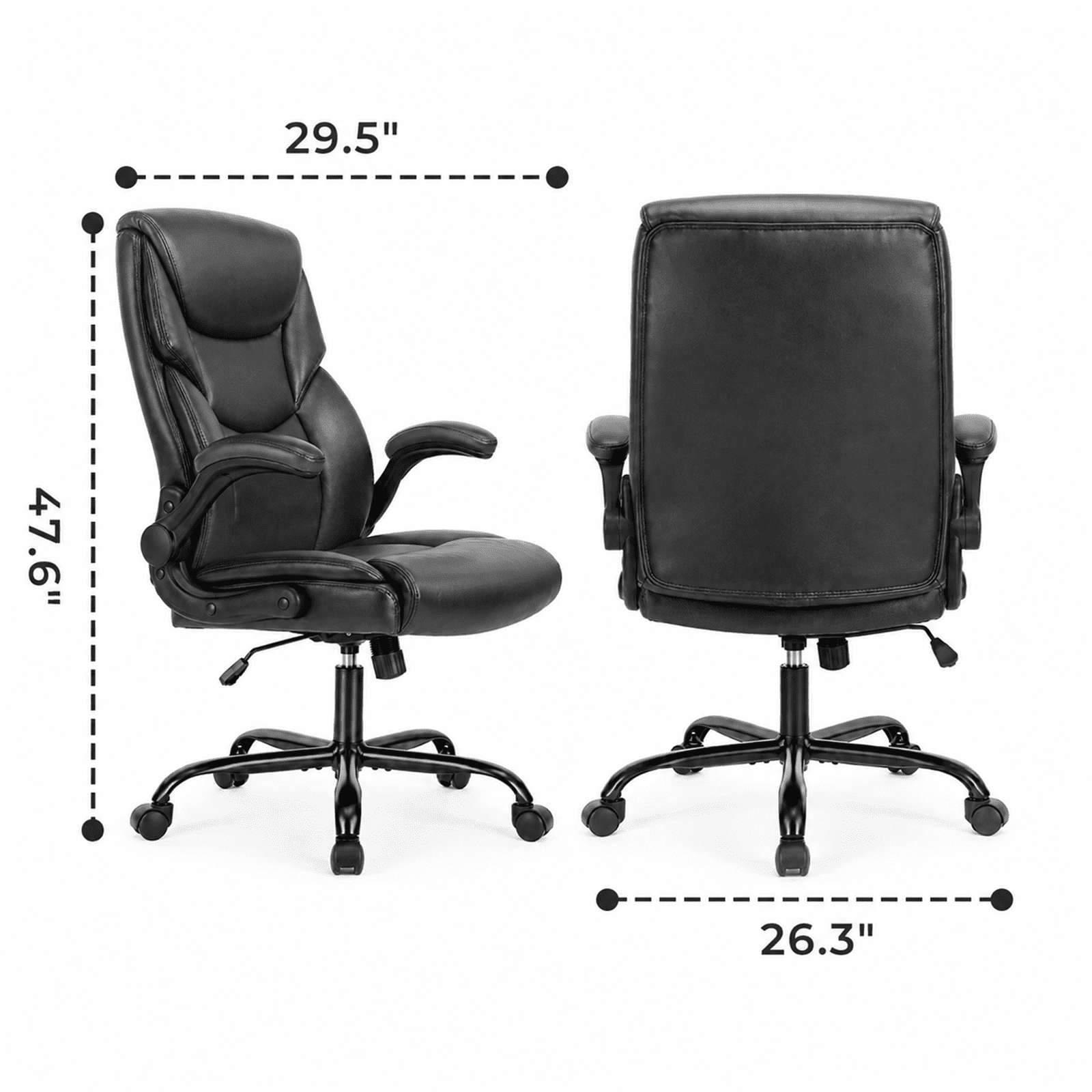 Alvantor PU Leather Executive Office Chair, Ergonomic Big and Tall Computer Desk Chairs, Breathable Leather Chair with Adjustable Flip-up Armrests, Adjustable Lumbar Support, Heavy Duty 300lbs