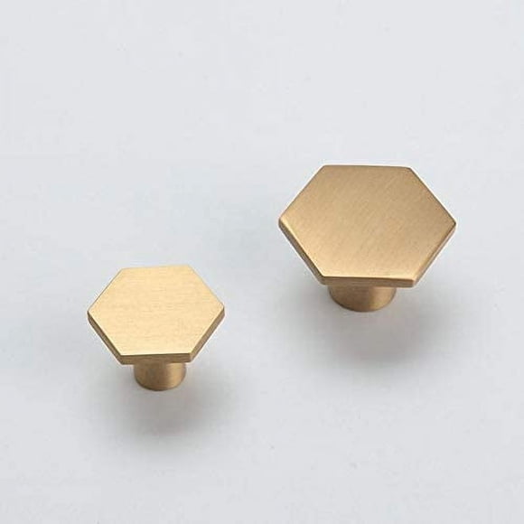 Woeilo Solid Brass Hexagon Kitchen Cabinet Knobs and Pulls Gold Drawer Dresser Furniture Cupboard Door Pull Handles Hardware 2Pack (2, S 18x25mm) Brass Gold Small (18 x 25 mm)