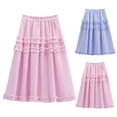 thumbnail image 4 of Fozruso Girls Ruffle Midi A-Line Skirts, Casual Floral Lace Tiered Skirt For Toddlers and Kids School Casual Wear(Pink), 4 of 7