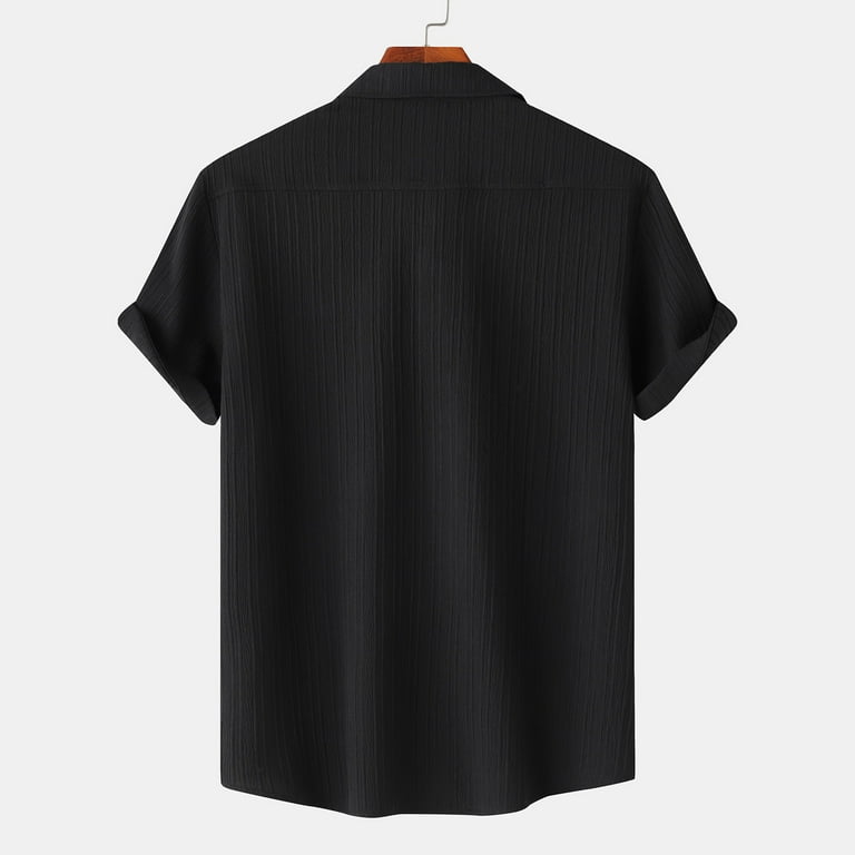 Xmmswdla Men's Short Sleeve Shirt Regular Fit Button Down Collar Shirts with Pocket Black Mens Slim Fit Dress Shirt, Size: Large