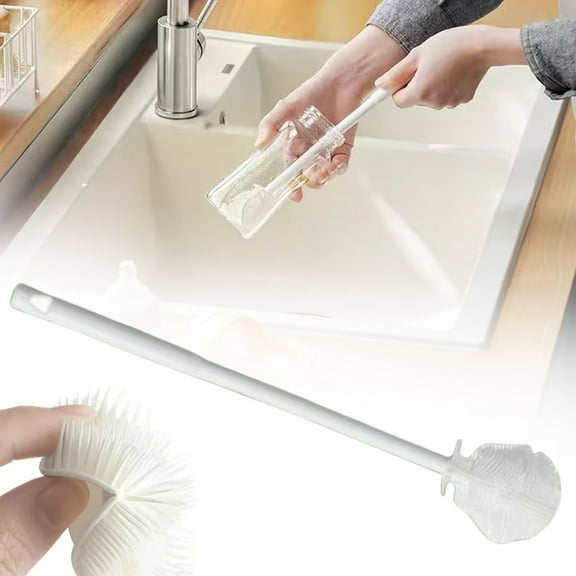 Homng 2Pc Flexible Silicone Bottle Brush with Long Handle Multifunction Cleaning Foldable Cleaning Tool Soft Silicone Cup Brush for Narrow Neck Bottles Water Bottles