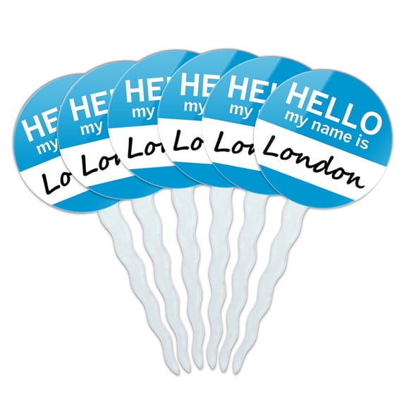 London Hello My Name Is Cupcake Picks Toppers - Set of 6