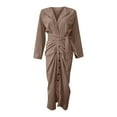 thumbnail image 4 of Fjofpr Fall Dresses for Women Sexy Casual Long Sleeve Printed Button Fork Opening Dress, 4 of 4