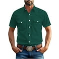 thumbnail image 3 of TAGOLD Mens Summer Short Sleeve Turndown collar Blouse & Shirt Solid Color Pocket Button Top, 3 of 5