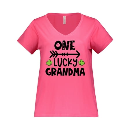

Inktastic St. Patrick s Day One Lucky Grandma with Shamrocks Women s Plus Size V-Neck