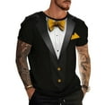 thumbnail image 2 of Guzom Valentine's DayWomens Yellow Faux Tuxedo Short Sleeve Tee, Crew Neck 95% Polyester 5% Spandex, 3D Bow Tie Accent Dressy Casual Top,Size M, 2 of 4