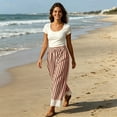 thumbnail image 6 of Wovilon Women's High Waist Drawstring Wide Leg Pants with Pockets, Striped Casual Lounge Trousers, Lace Trim Relaxed Fit Full Length Bottoms for Summer Beach Vacation, 6 of 9