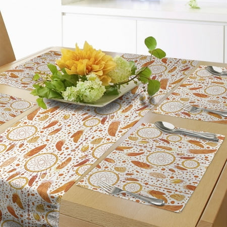 

Tribal Table Runner & Placemats Various Sized Dreamcatchers Native Change Illustration Set for Dining Table Decor Placemat 4 pcs + Runner 14 x90 Orange White by Ambesonne