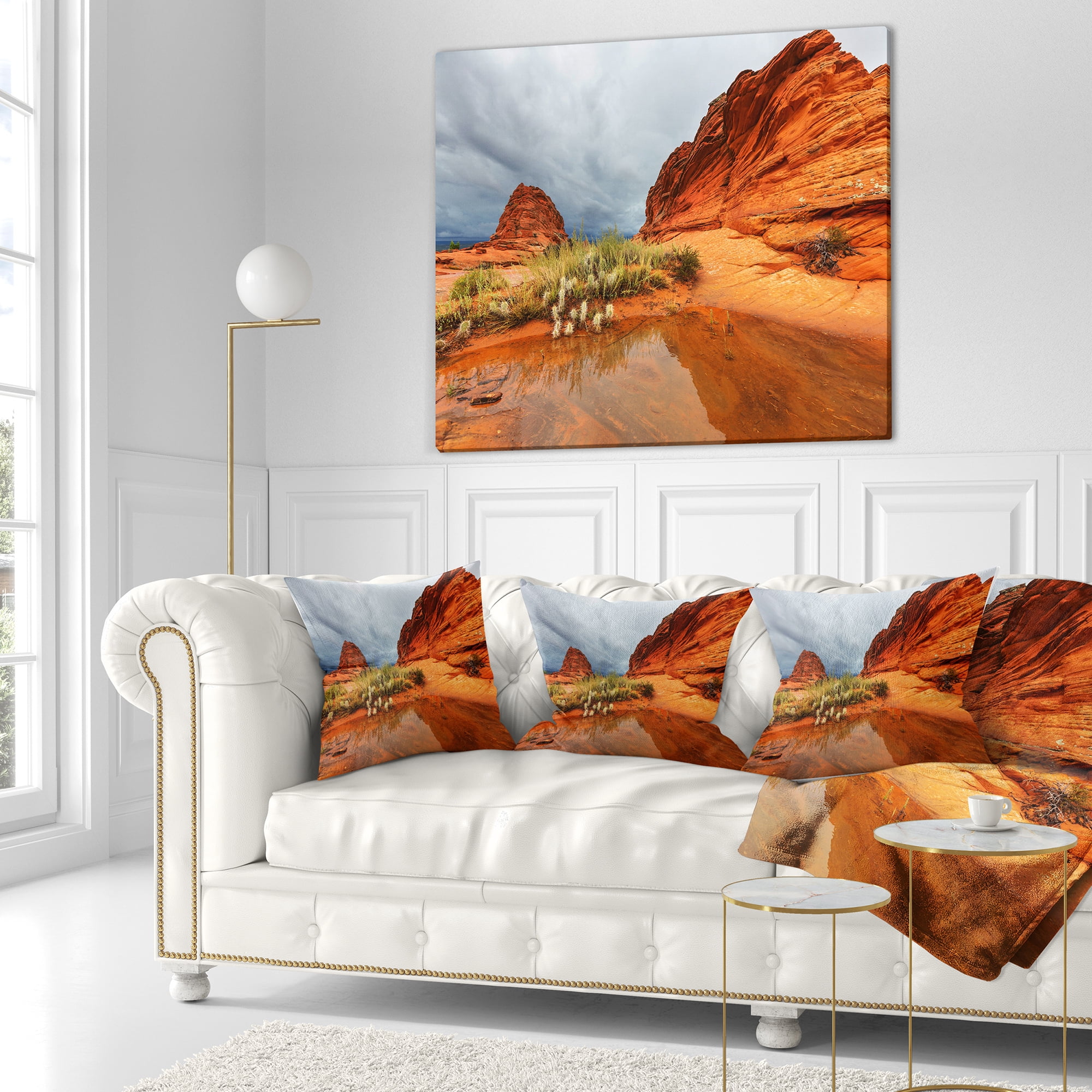 Designart Clear Lake Vermillion Cliffs - Landscape Printed Throw Pillow - 16x16