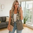 thumbnail image 2 of Psesaysky Brown Camo Leaves Print Womens Waistcoat Vest Sleeveless Blazers for Women Business Casual Fashion Open Front Suit Vest, Size 3XL, 2 of 6