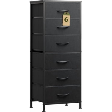 CZMDZH Black Tall Dresser for Bedroom, 6 Drawer Dressers & Chests of Drawers, Fabric Dresser for Closet, Living Room, Night Stand with Metal Frame, Storage Tower with Fabric Bins, Wood Top