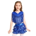 thumbnail image 4 of Aislor Girls Rumba Dance Outfit 2 Piece Set Sleeveless Sequined Fringe Top and Skirt Navy Blue 16, 4 of 6