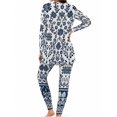 thumbnail image 2 of Women's Milk Silk Sleepwear Long Sleeve Pajama Set Indigo Blue Floral 2 Piece Loungewear, 2 of 7