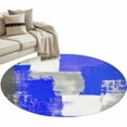 thumbnail image 2 of Navy Blue Grey Oil Painting 4ft Round Rug, Abstract Modern Geometric Non-Skid Rubber Backing Large Area Rugs - Living Room Bedroom Home Office, Indoor Floor Mat Carpets Washable Rug, 2 of 9