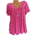 Qucoqpe Womens Plus Size V Neck Tunic Tee Solid Color Print Casual