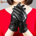 thumbnail image 4 of Spencer Women's Leather Gloves, Winter Warm Genuine Lambskin Windproof PU Glove Soft Lining Thermal Outdoor Driving Gloves "Black", 4 of 7