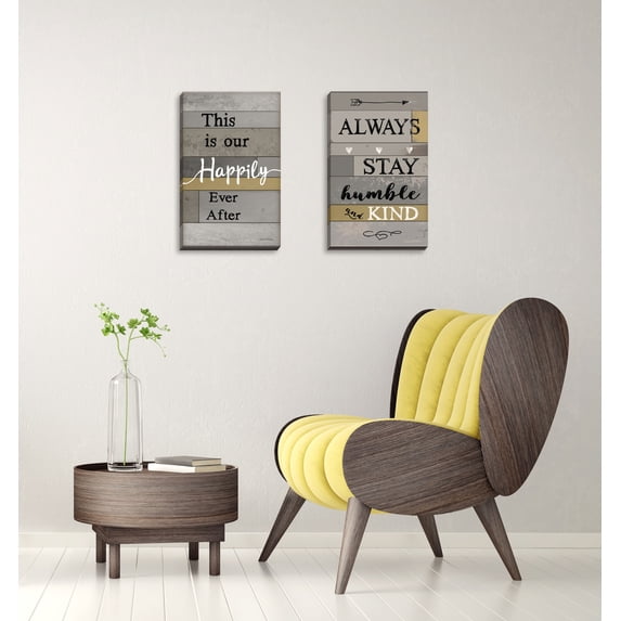 Gango Home Decor Contemporary Happily Ever After & Always Stay Humble & Kind; Two 12x18in Hand-Stretched Canvases