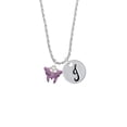 thumbnail image 2 of Delight Jewelry Silvertone Hot Purple Butterfly with 2 Crystals Silvertone Script Initial Disc - J - Charm Necklace, 20"+3", 2 of 4