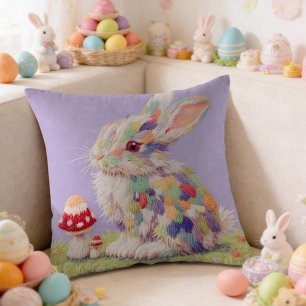 CaiYueKe Easter Rabbit Floral Pillow Cover - Sofa Cushion Case Home Decor Throw Pillow for Living Room Couch Bedroom Outdoor Indoor Decorative Accent Spring Holiday Farmhouse Decor
