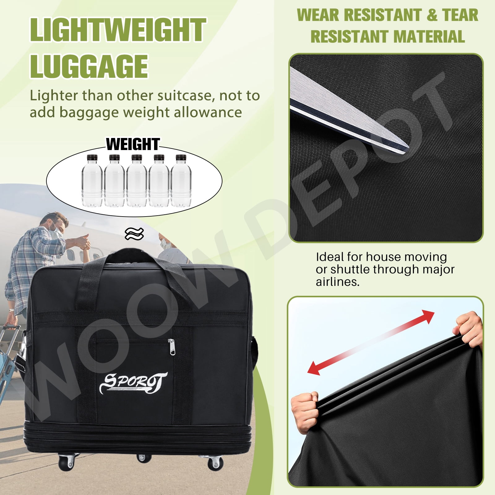 WOOW DEPOT 32in Expandable Suitcase Bag 4 Layer Collapsible Rolling Luggage Wheeled Duffle Bag Large for Home Storage Cargo Travel Business Moving