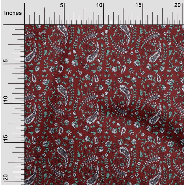 oneOone Silk Tabby Fabric Leaves|Floral & Paisley Block Printed Craft Fabric BTY 42 Inch Wide