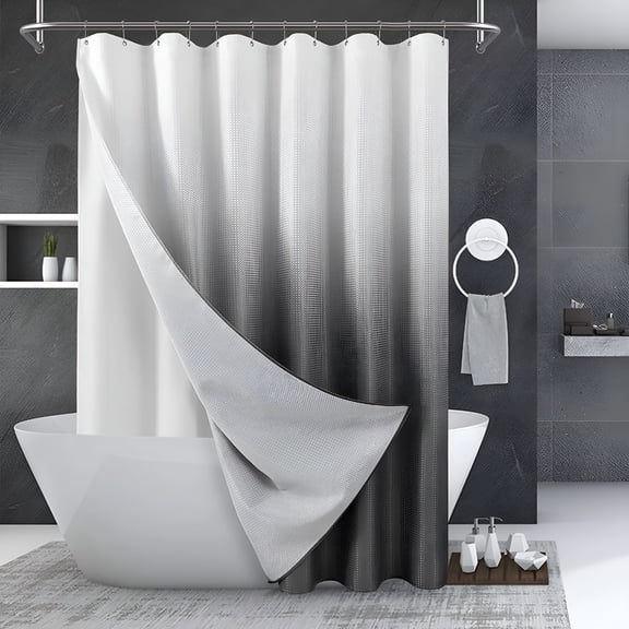 AUQ 2026 New Shower Curtain with Snap-In Liner Ombre Grey Shower Curtain Set Waffle Weave Fabric Waterproof Heavy Duty Hotel Style Gradual Shower Curtains for Bathroom Washable,72X72 Gray