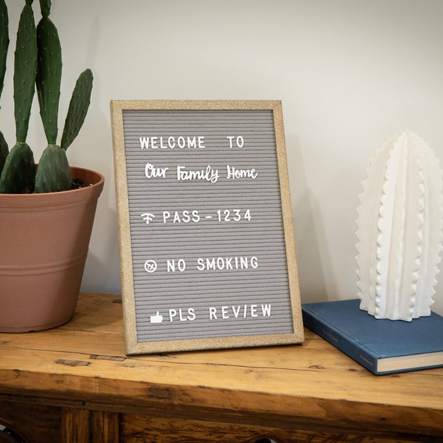 HBCY Creations Tablero de Fieltro de 12"x17" - Marco de Madera Maciza - Madera Desgastada - Fieltro Gris - 389 Letras de PP Incluyendo Iconos de símbolos numéricos - Estuche de Lona