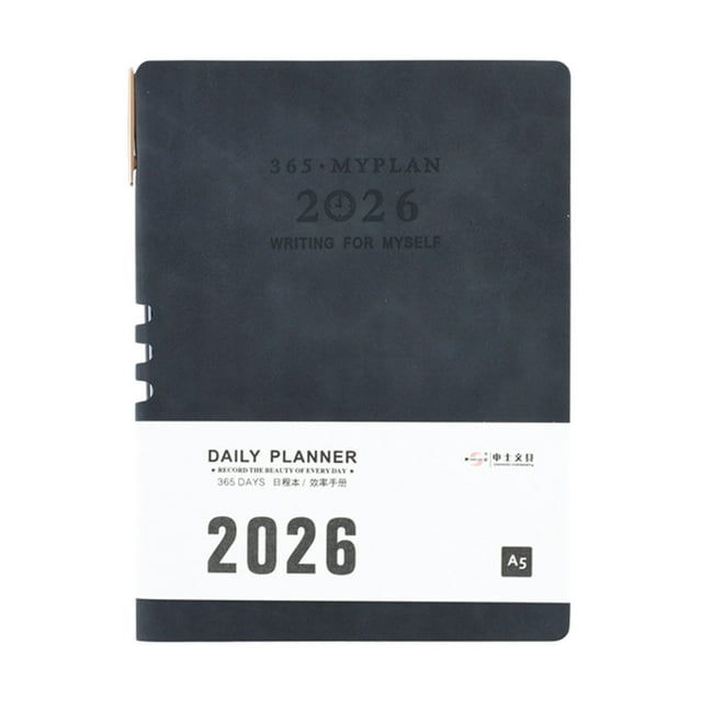 Black 2026 Schedule Planner With Date Notes A5 Size 8.35X5.75 Inches Faux Leather Cover Coil Binding For Journaling Planning And Note Taking 1Pc