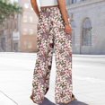 thumbnail image 4 of Minjewel Palazzo Pants for Women Print Wide Leg - High Waist Casual Trousers with Pockets Elastic, Wide Leg Pants for Women Boho Summer Trousers, Pants for Women for Beach Daily,Watermelon Red S, 4 of 7
