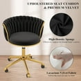 thumbnail image 4 of Velvet Desk Chair, Modern Office Chair with Wheels, Home Swivel Vanity Armchair with Woven Back Comfy Height Adjustable Seat Sturdy Golden Metal Rolling Base for Makeup Bedroom, Black, 4 of 9
