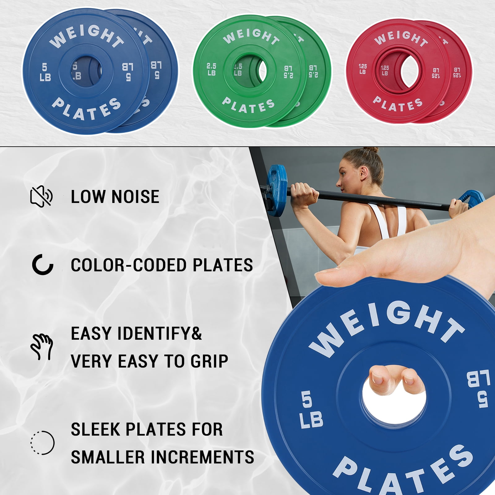 Change Weight Plates.1.25LB 2.5LB 5LB Set Rubber Coated Fractional Plate Olym-pic Bumper Plates  for Progressive Overload.Steel Core Micro Loading Weightlifting Set