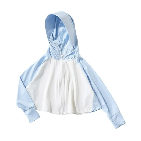 

CHEEREAM Kids Long Sleeve Sun Protective Coat Outdoor Anti UV Ice Silk Breathable Color Block Brim Zip Outdoor Hoodie Jacket