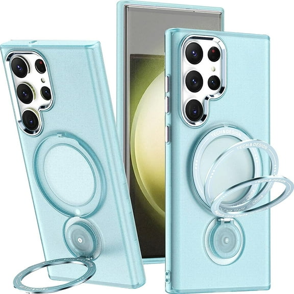 Phone Case for Samsung Galaxy S21 Ultra Compatible with MagSafe, Military Grade Drop Tested with 360 Ring Metal Kickstand Clear Cover Case for Samsung Galaxy S21 Ultra XZ Blue