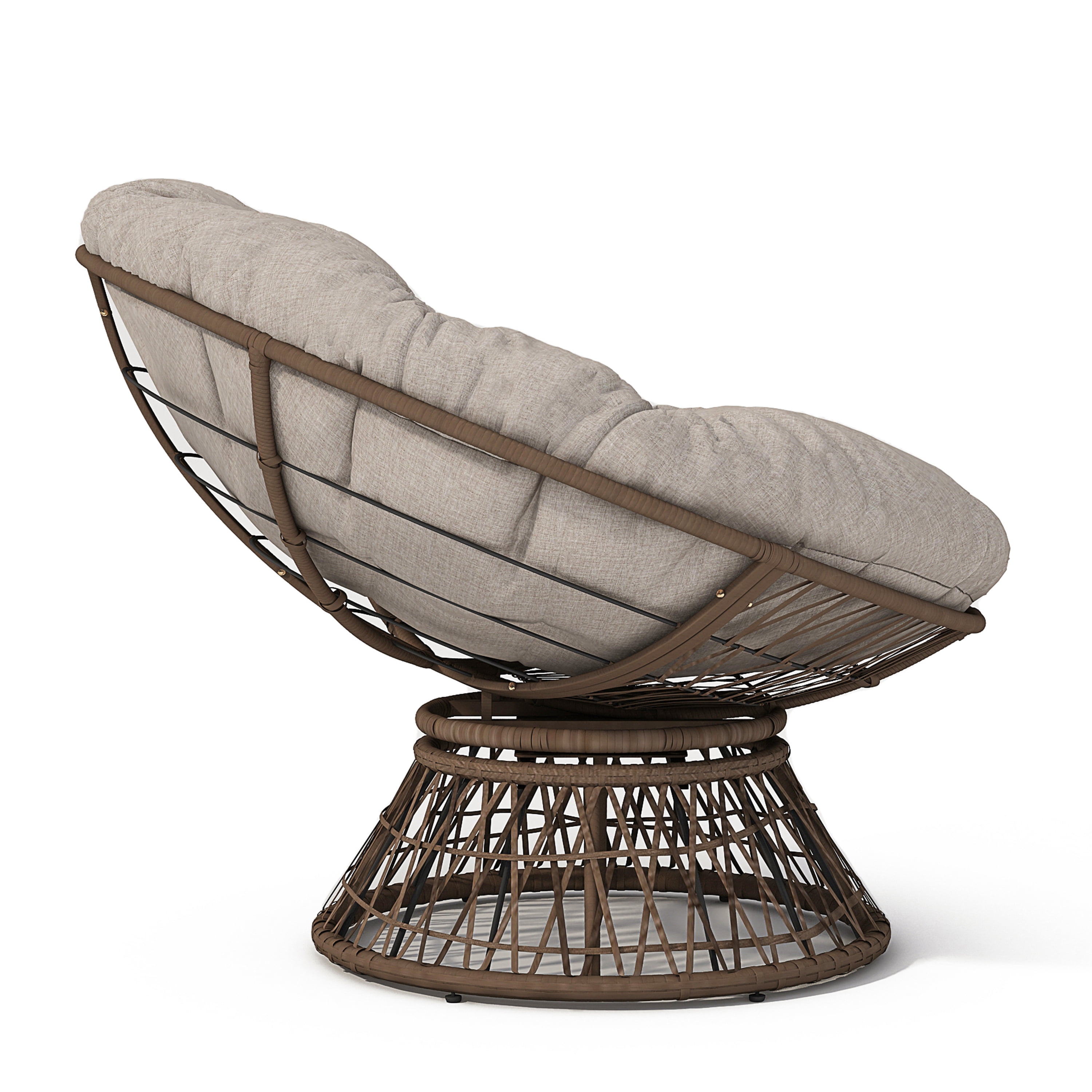 Swivel Papasan Chair, Wicker Chair, Ergonomic Chair with 360 Degree Rotation, Adjustable Feet and Ultra-Thick Waterproof Cushion for Living Room Bedroom, 41.5 Inch, Brown Cushion
