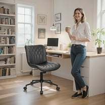 VECELO Black Home Office Desk Chair Armless Comfy Small Ergonomic Rolling Vanity Chair with Wheels Wide Swivel Adjustable Modern Task Chair Back Cute Leather Upholstered Sewing Drafting Chair No Arms