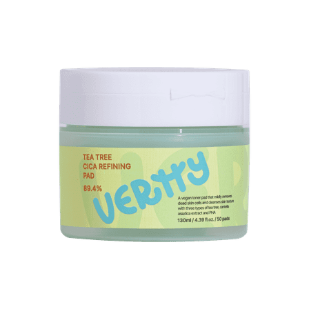 VERTTY Tea Tree CICA Refining TONER Pad 130ml / 50 Pads – Vegan, Exfoliating & Calming Toner Pads