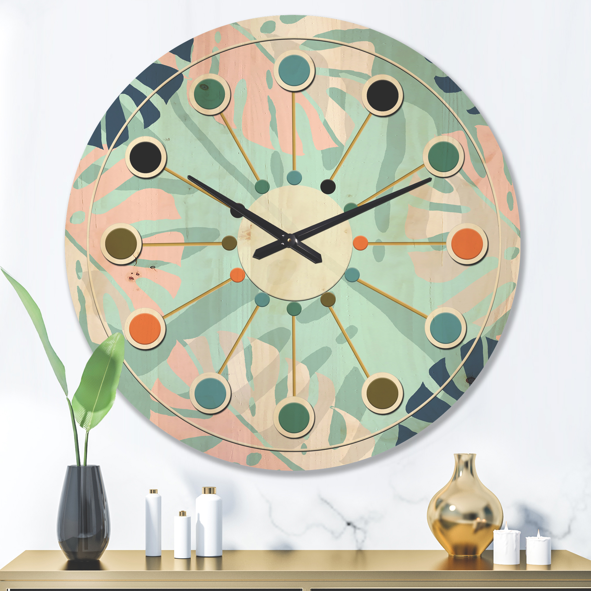 Designart 'Floral Retro Pattern VII' Mid-Century Modern Wood Wall Clock