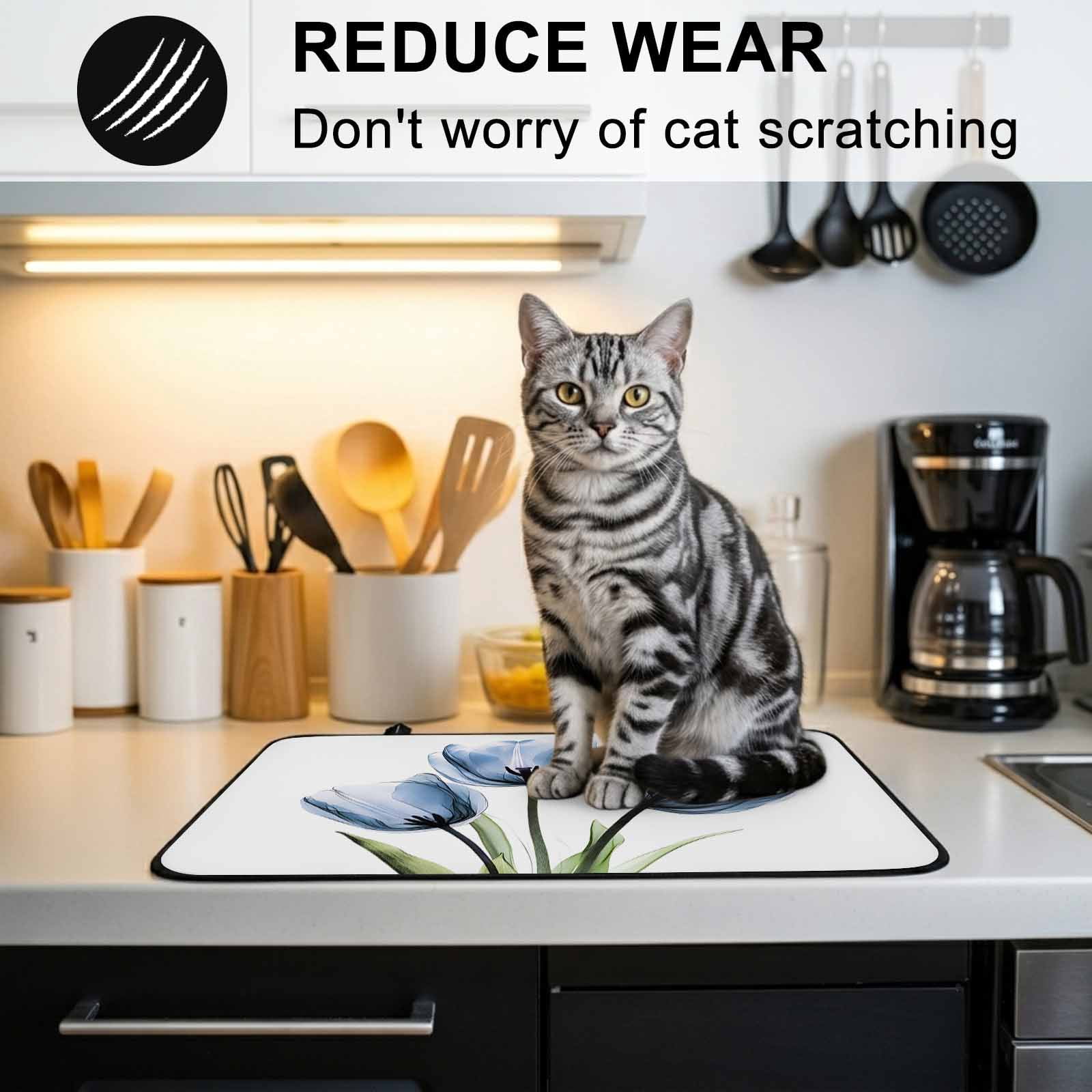Blue Tulips Stove Top Cover for Electric Stove, Heat-proof & Non Slip Glass Top Stove Cover Protector, Country Retro Aesthetic Floral Flower Kitchen Flat Cooktop Rubber Mat 24x21 Inches