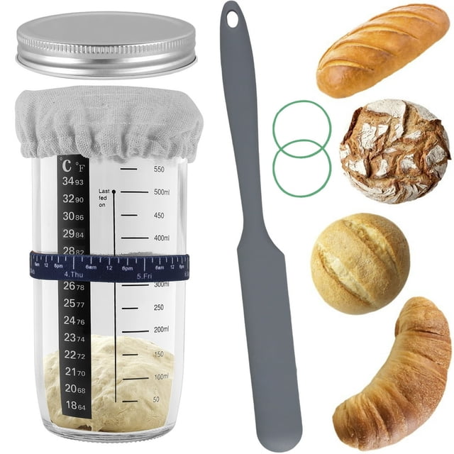 EASTIN Sourdough Starter Jar Kit Glass Sourdough Starter Container with Thermometer Paper Marking