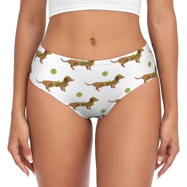 Balery Dachshund Going To Play Tennis Ropa Interior de Algodón para Mujer con Dibujo – Braguitas Cómodas y Elásticas, Estilo Clásico-X-Large