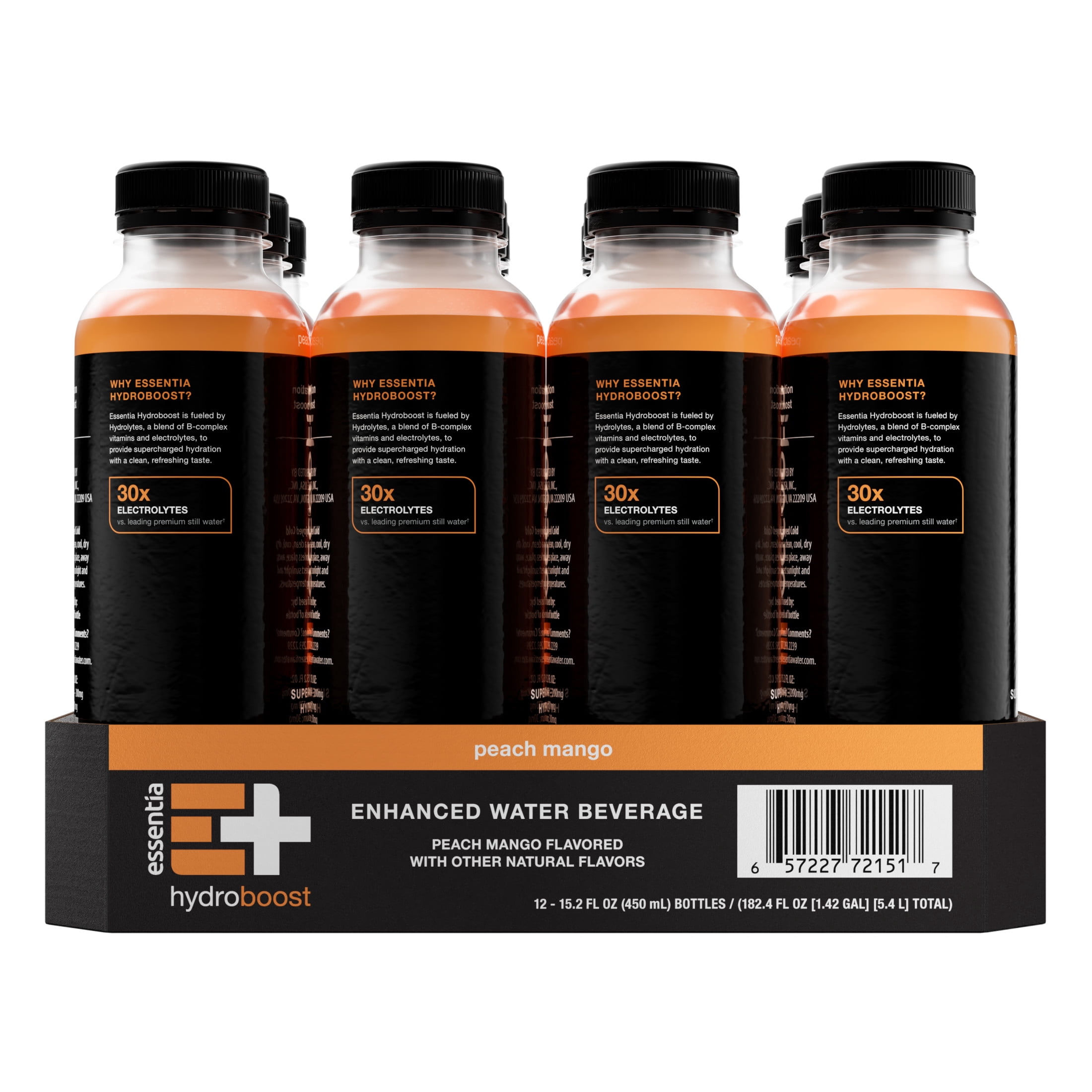 Essentia Hydroboost Enhanced Electrolyte Flavored Bottled Water, Peach Mango, 450 ml, 12 Bottles