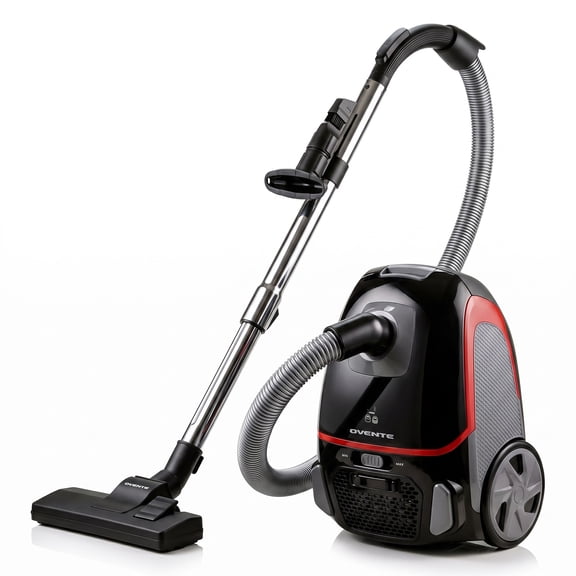 OVENTE Canister Upright Vacuum Cleaner with 1400W Powerful Suction, Telescoping Wand and Automatic Cord Rewind, Lightweight Cleaning Machine for Hard Floors and Carpets, Black ST1600B
