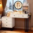 thumbnail image 3 of Zimtown Vanity Desk with Round Mirror, Makeup Vanity with Adjustable Lights & Large Drawers, Vanity Table for Bedroom Dressing Room, White & Black, 3 of 10