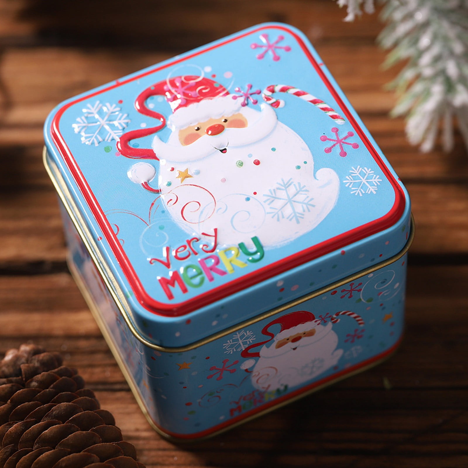 Square Bump Christmas Candy Box Storage Iron Box Santa Claus For Children'S Gift 