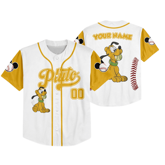 Custom Disney Baseball Jersey, Pluto Shirt, Personalize Name Number, Kid Youth Adult Disney Baseball Outfit