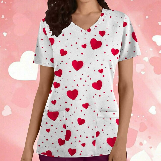 TIMIFIS Blouse d'Uniforme de Travail pour Femmes, Manches Courtes, Col en V, avec Poches - Blanc