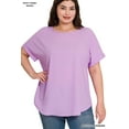 thumbnail image 2 of Zenana Plus Size Round Neck Heavy Woven Boat Neck Rolled Short Sleeve Blouse Top, 2 of 2
