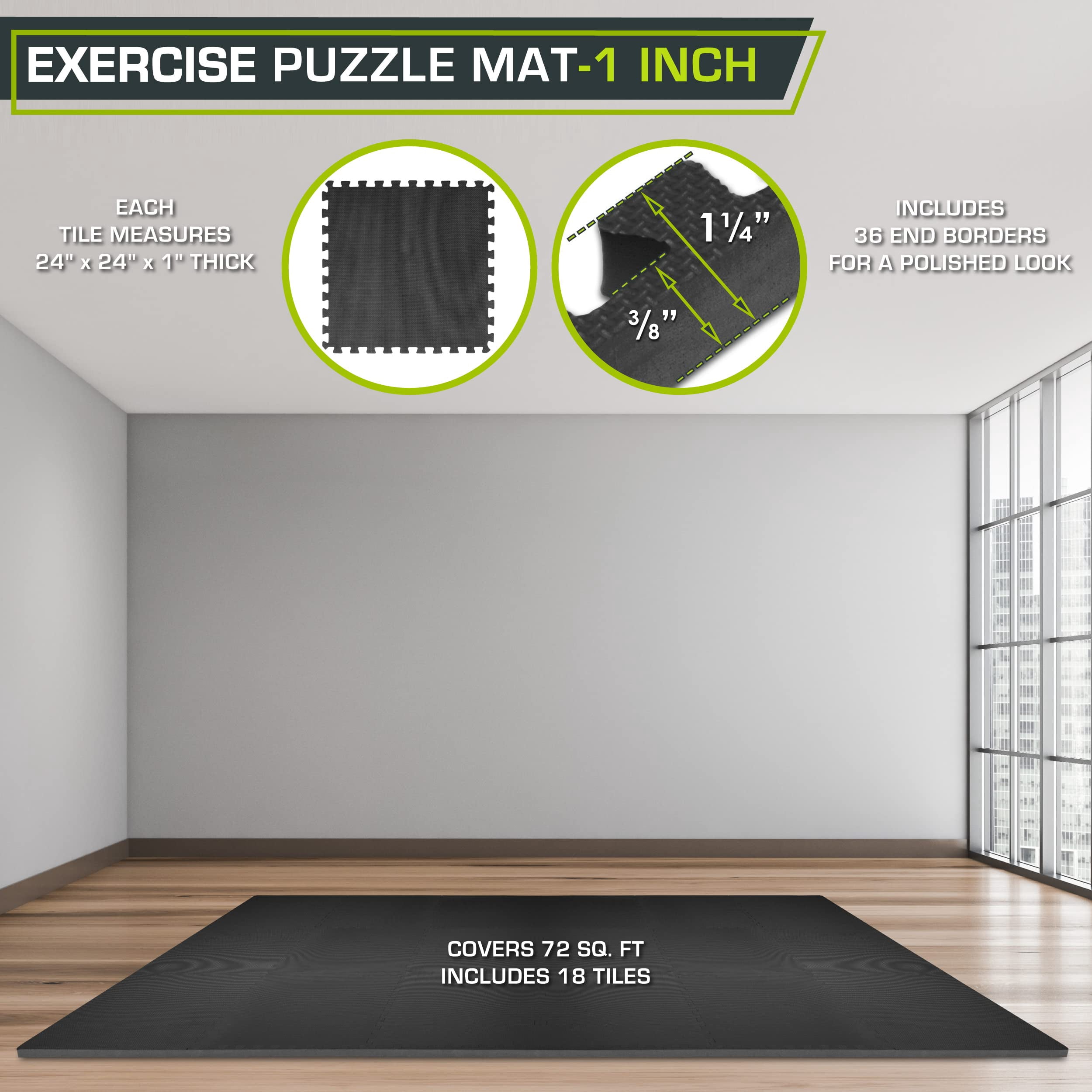 Weaved Pattern Extra Thick Exercise Puzzle Mat 1-inch  Eva Foam Interlocking Tiles For Protective Cushioned Flooring Home And Gym Equipment; Black 72 Sq Ft 18