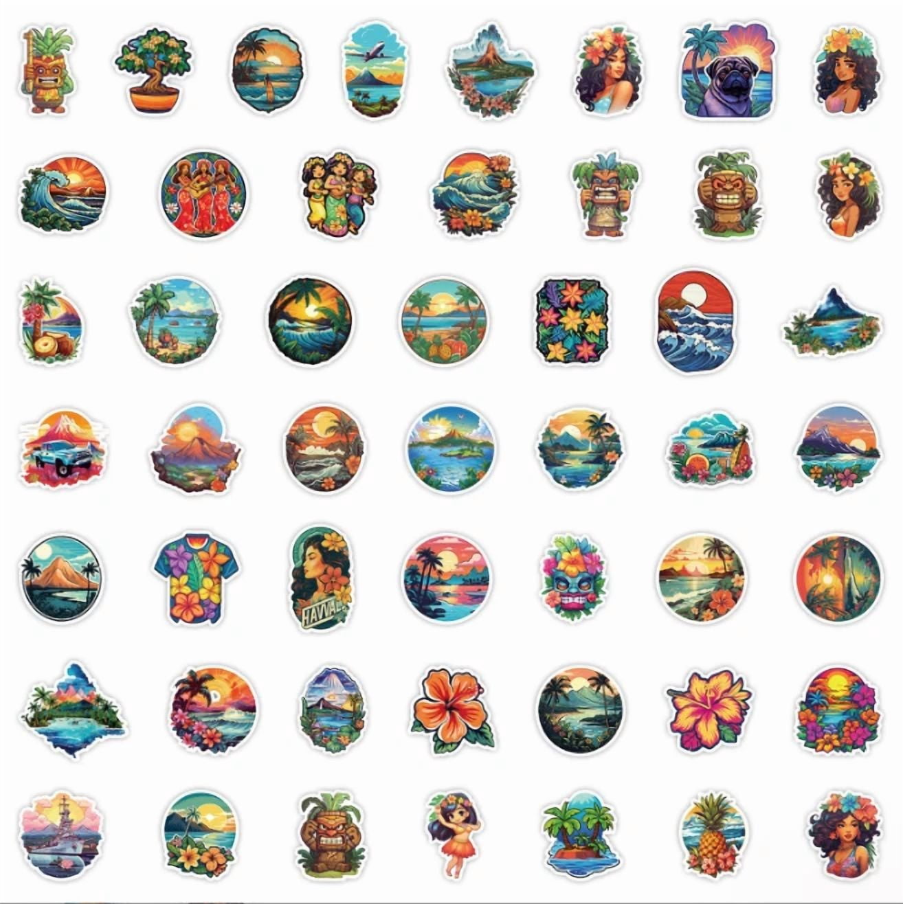 BUTTERFLY- 50Pcs Waterproof Vinyl Stickers Hawaii Beach Tree Aloha Luggage Phone Laptop Car